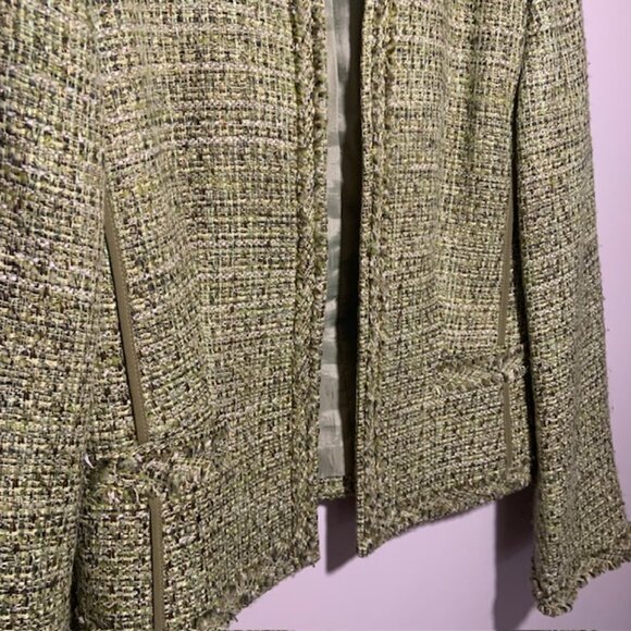 Talbots Collarless Tweed Blazer Eyelash Fringe Trim Preppy Old Money - Size 4 - Picture 2 of 12